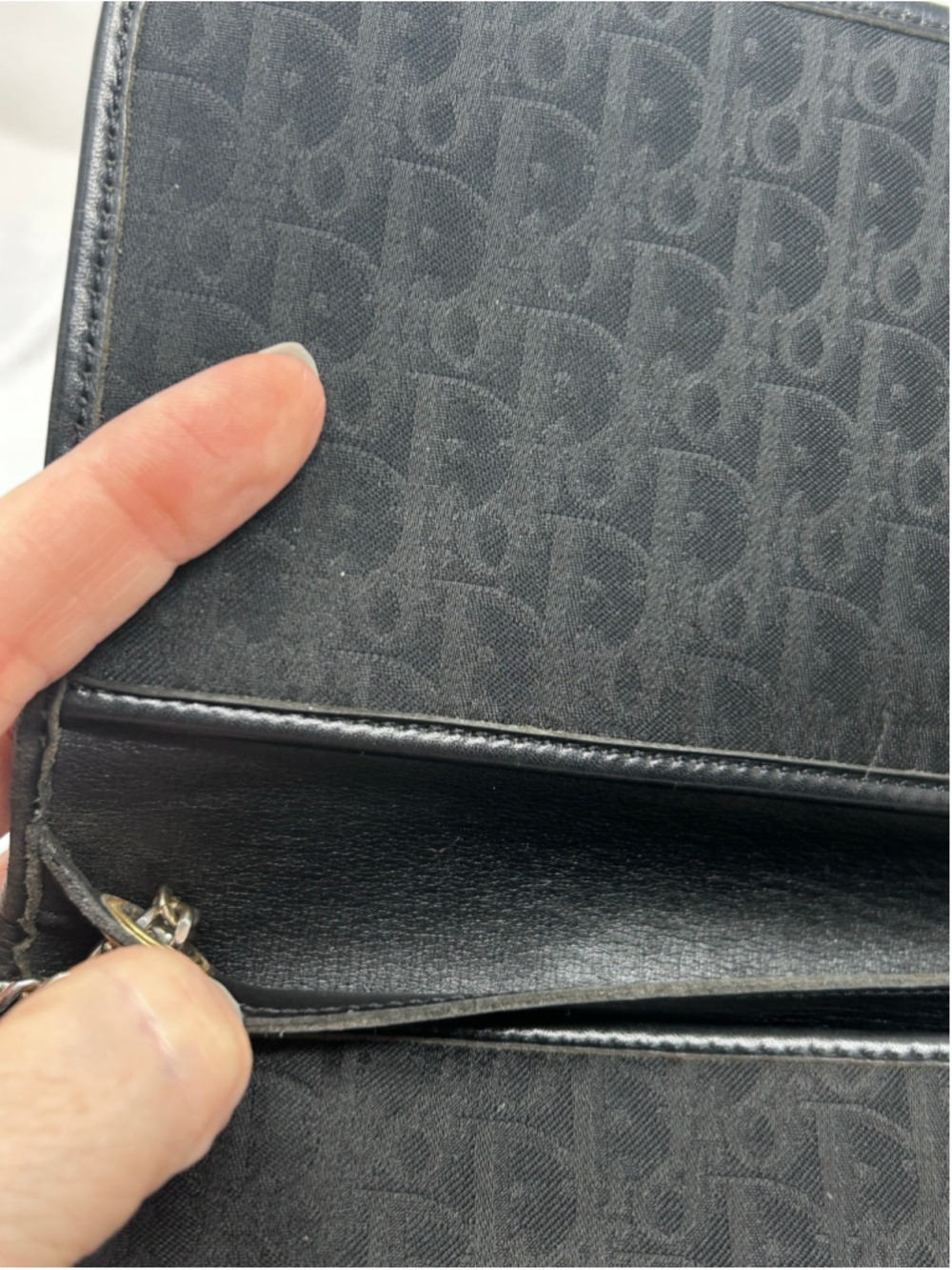 Christian Dior Trotter Monogram Chain Shoulder Bag Black Envelope - Picture 12 of 14